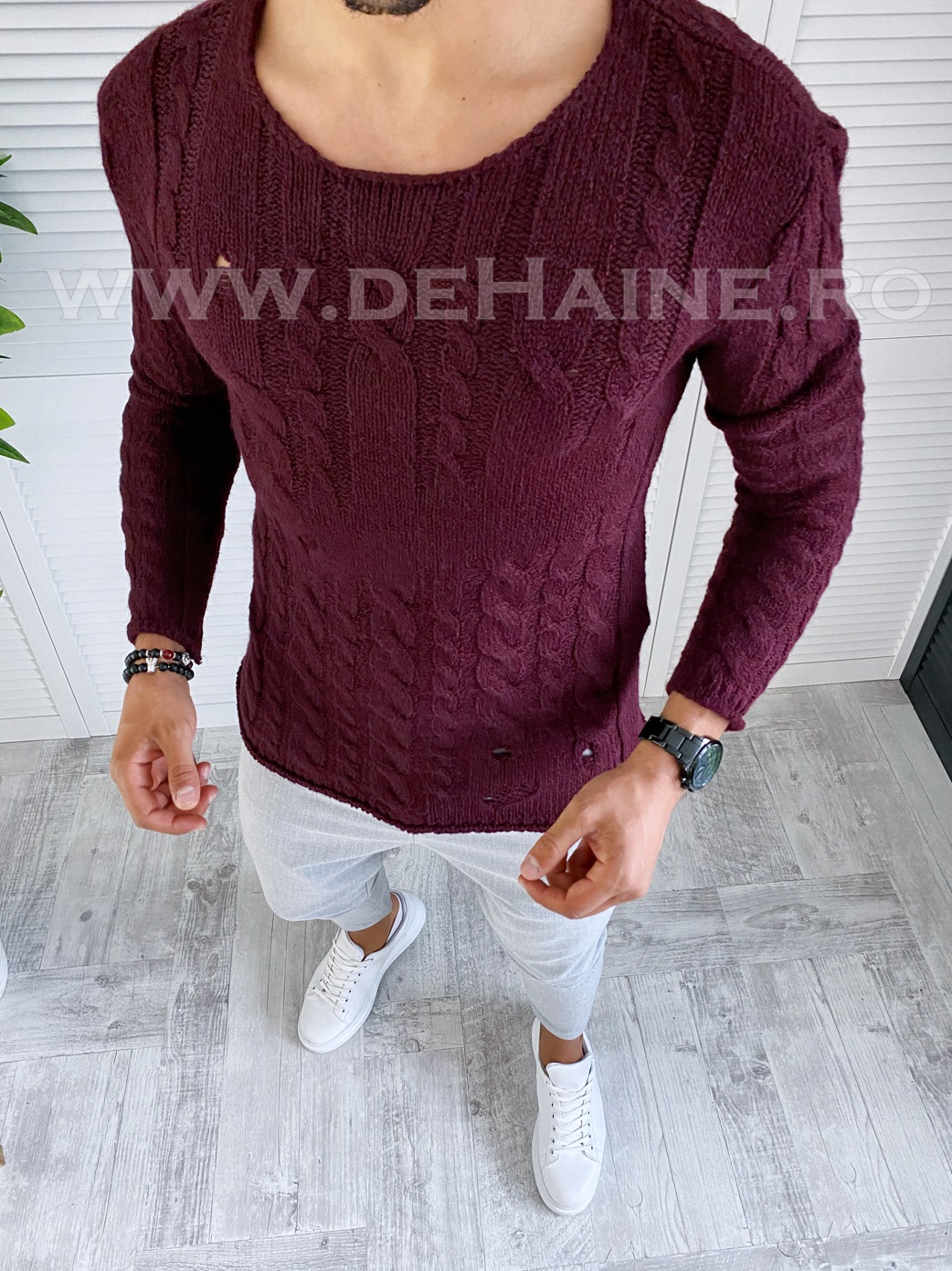 Pulover barbati gros slim fit bordo t3627 5-4